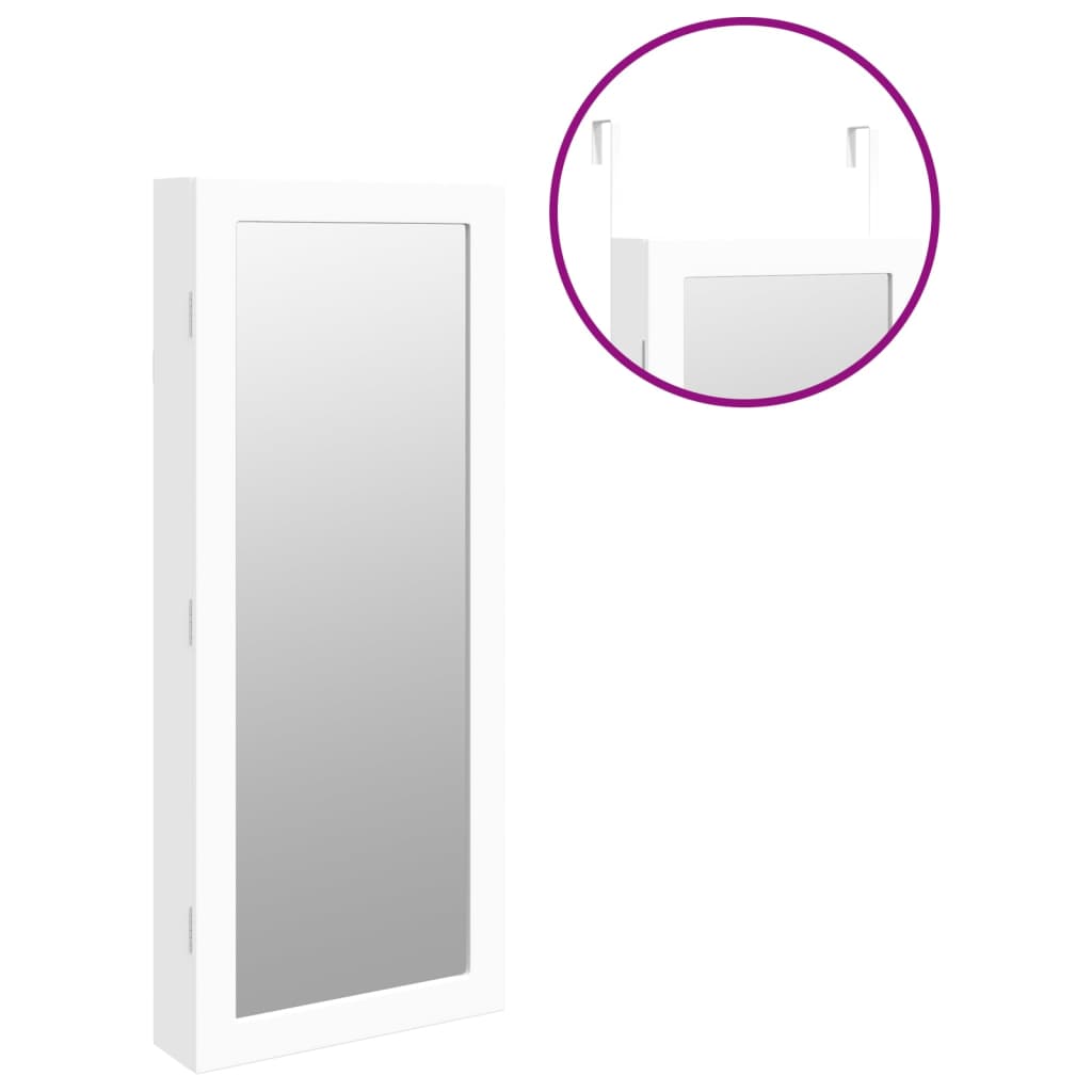 Fehér falra szerelhető tükrös ékszerszekrény led fényekkel