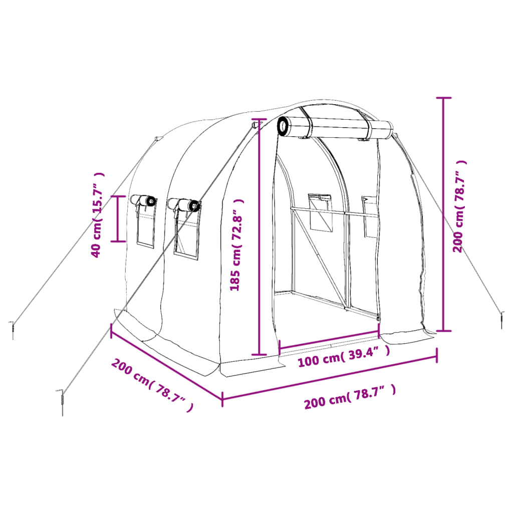 Zöld acélvázas melegház 4 m² 2 x 2 x 2 m