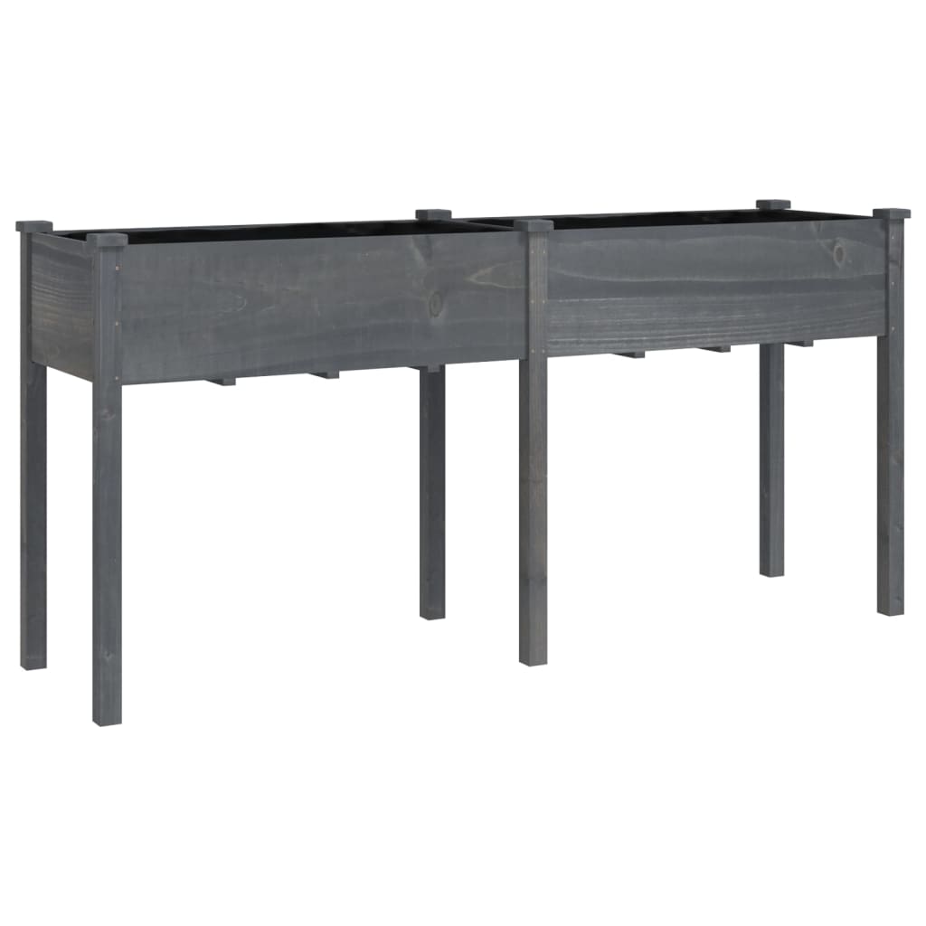 Szürke tömör fenyőfa kerti ültetőláda béléssel 161x45x76 cm