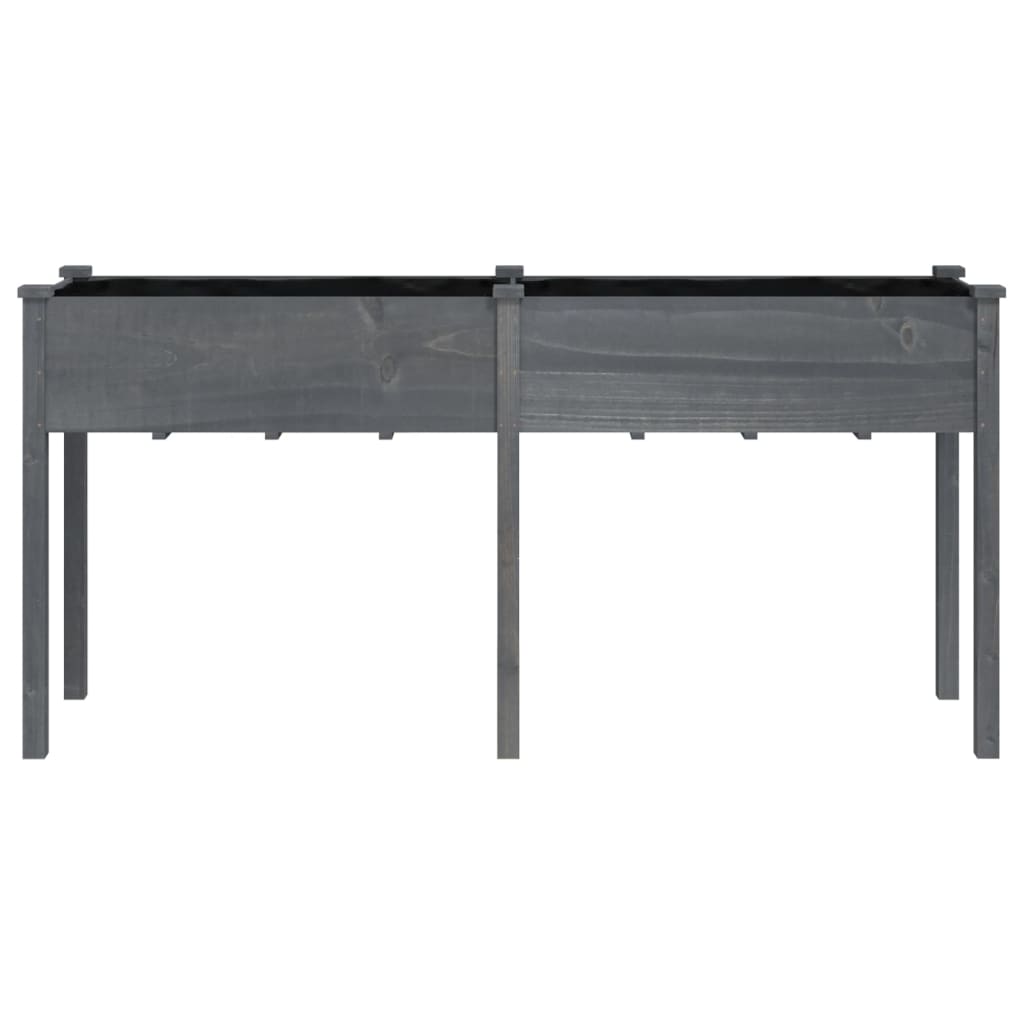 Szürke tömör fenyőfa kerti ültetőláda béléssel 161x45x76 cm