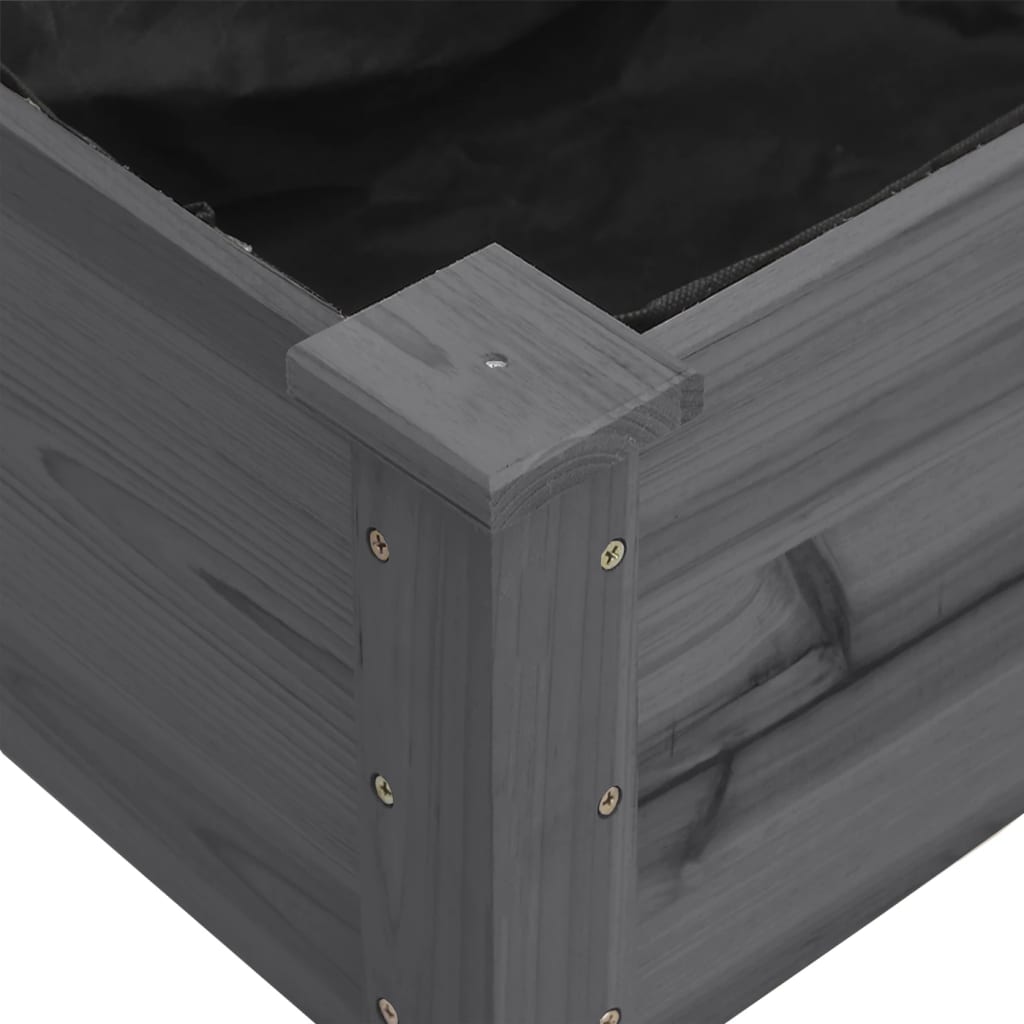 Szürke tömör fenyőfa kerti ültetőláda béléssel 161x45x76 cm