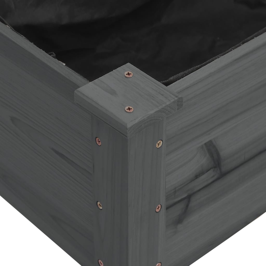 Szürke tömör fenyőfa kerti magaságyás béléssel 120x45x25 cm