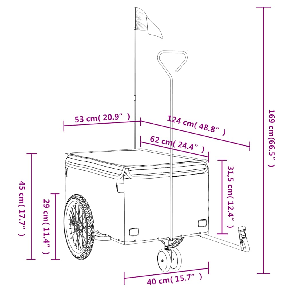Fekete-szürke vas kerékpár-utánfutó 30 kg