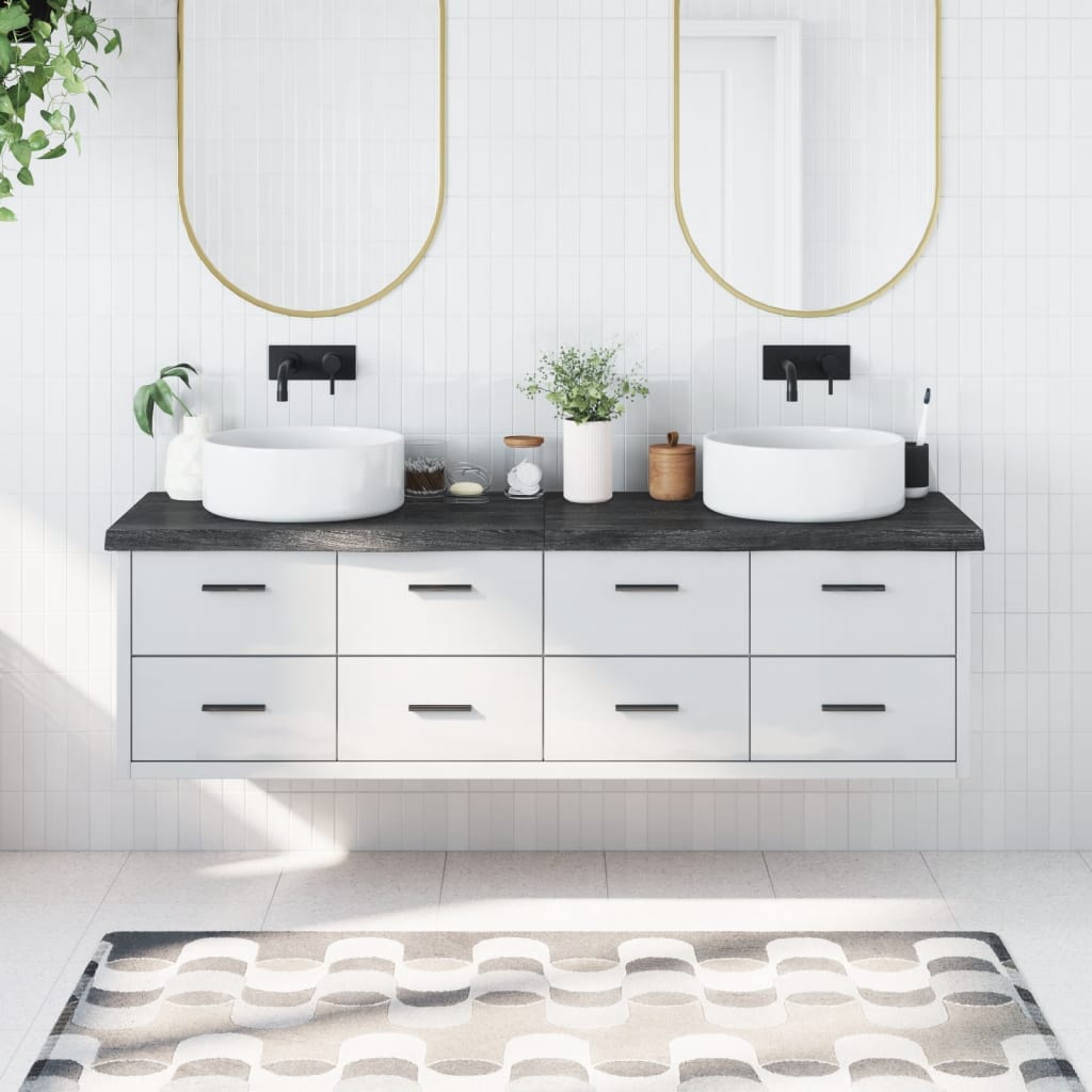 Sötétszürke kezelt tömör fa fürdőszobai pult 180 x 50 x 6 cm