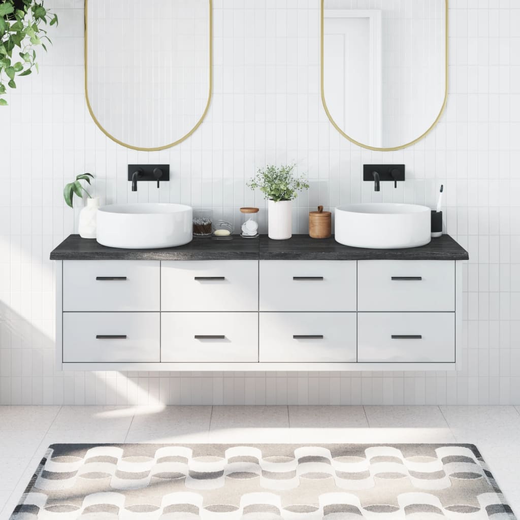 Sötétszürke kezelt tömör fa fürdőszobai pult 180 x 60 x 4 cm