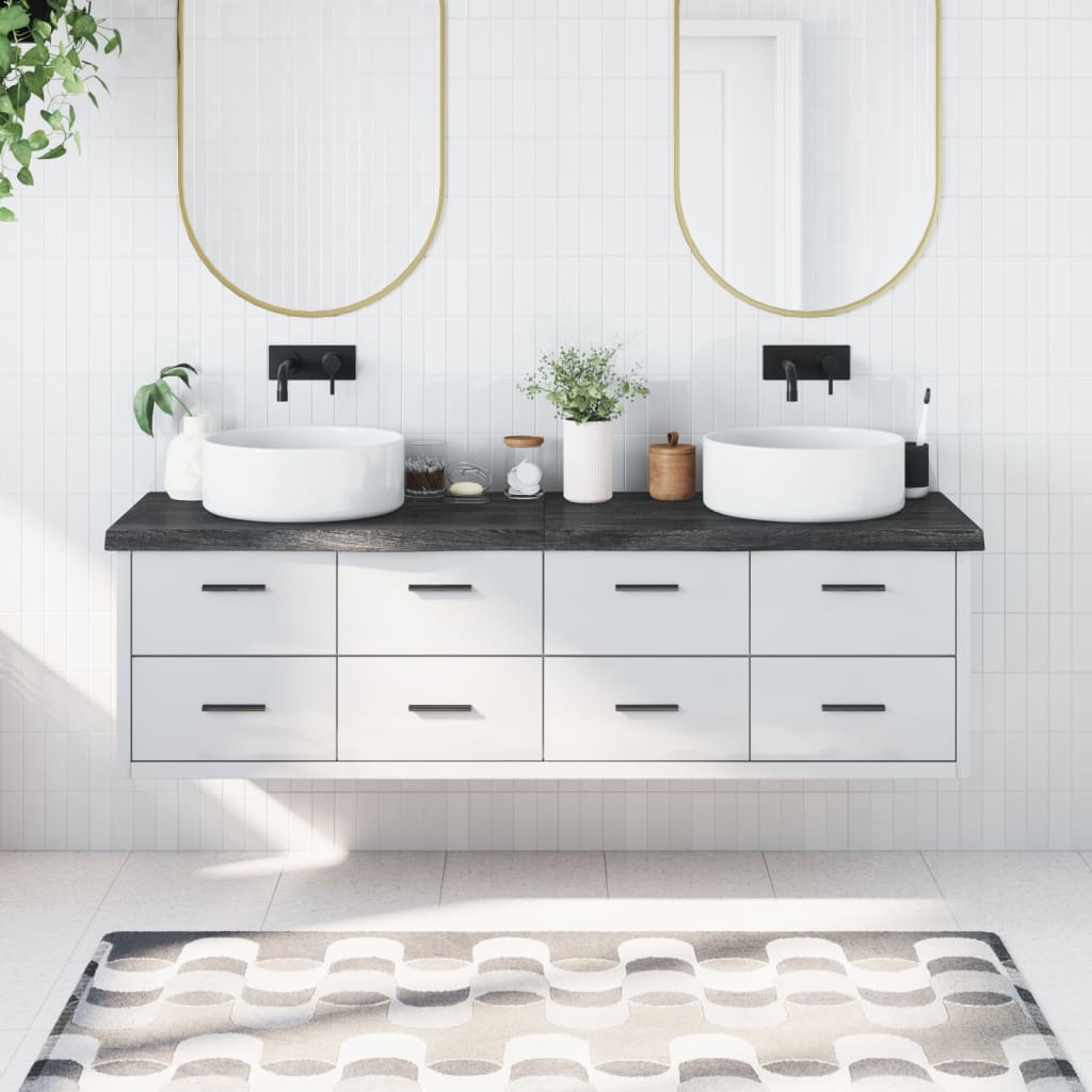 Sötétszürke kezelt tömör fa fürdőszobai pult 180 x 60 x 6 cm