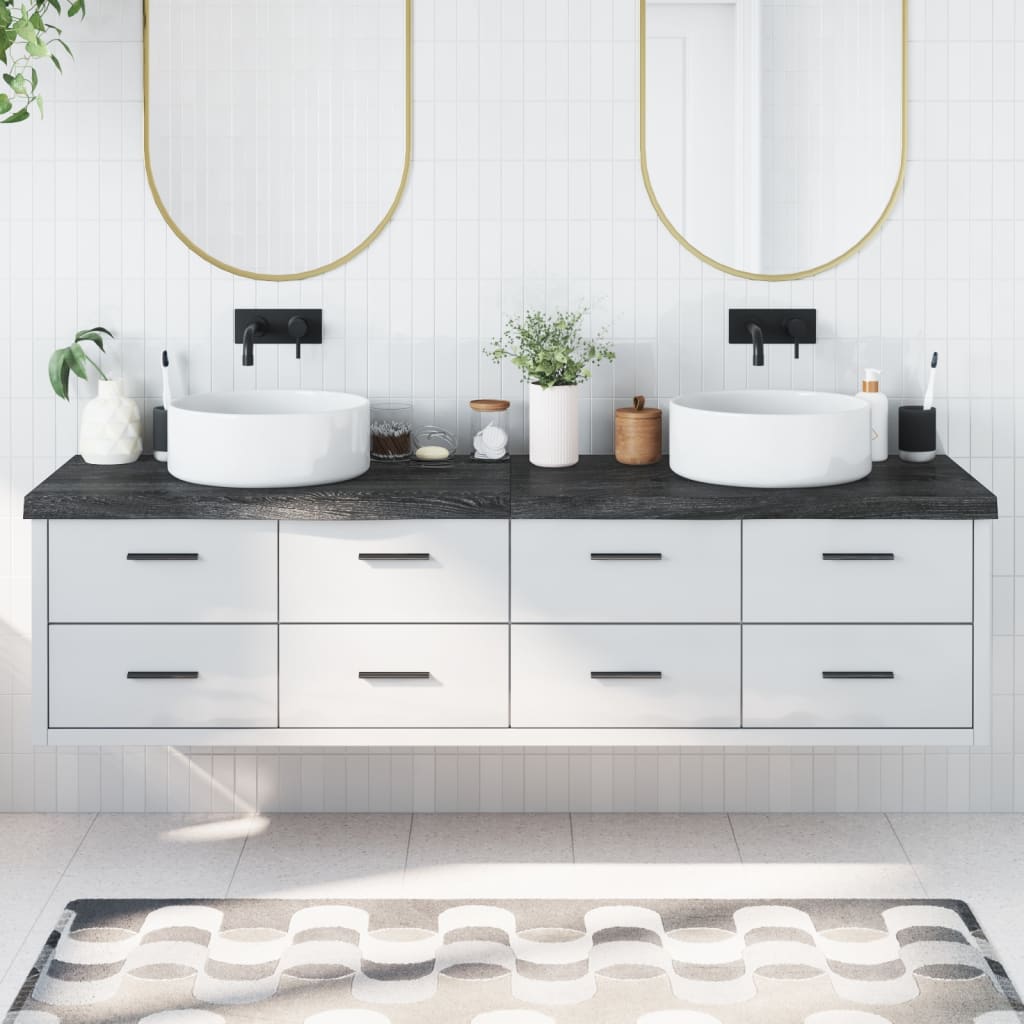 Sötétszürke kezelt tömör fa fürdőszobai pult 200 x 50 x 6 cm