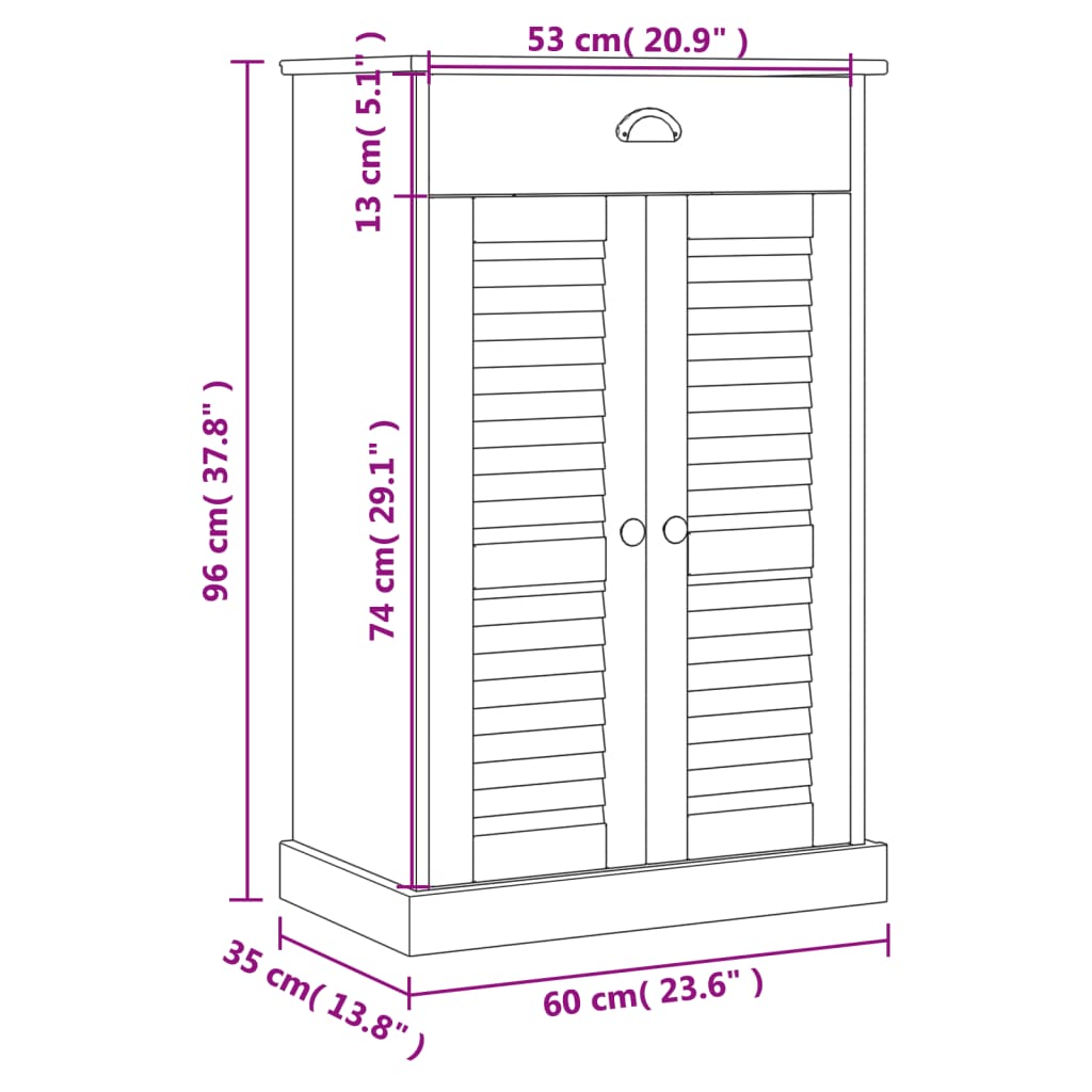 Vigo tömör fenyőfa cipőszekrény 60x35x96 cm