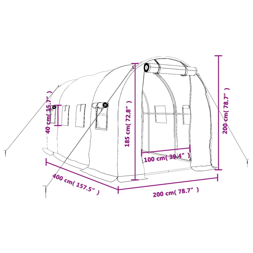 Zöld acélvázas melegház 8 m² 4 x 2 x 2 m