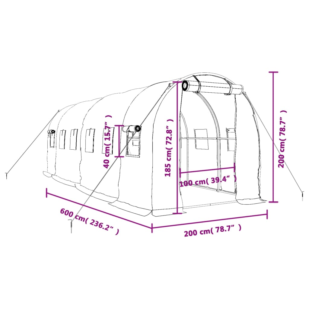 Zöld acélvázas melegház 12 m² 6 x 2 x 2 m