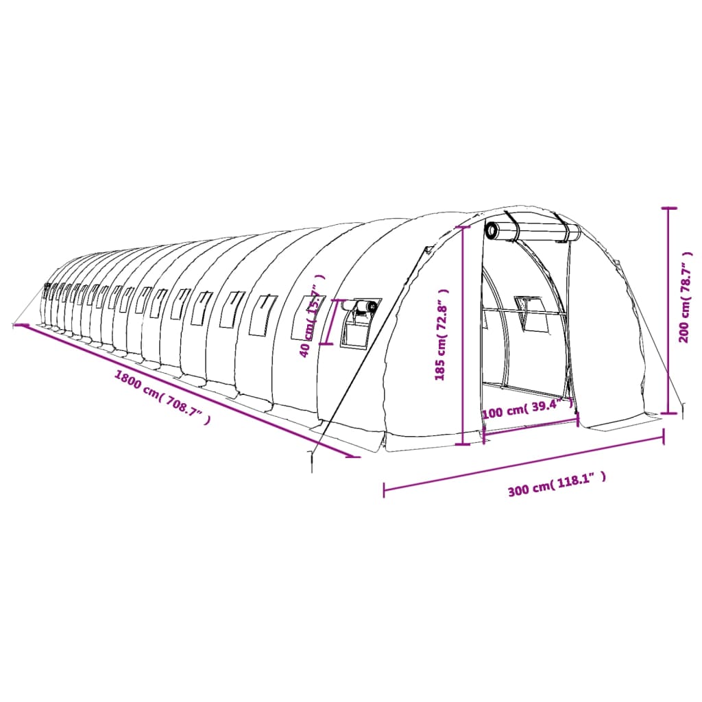 Fehér acélvázas melegház 54 m² 18 x 3 x 2 m