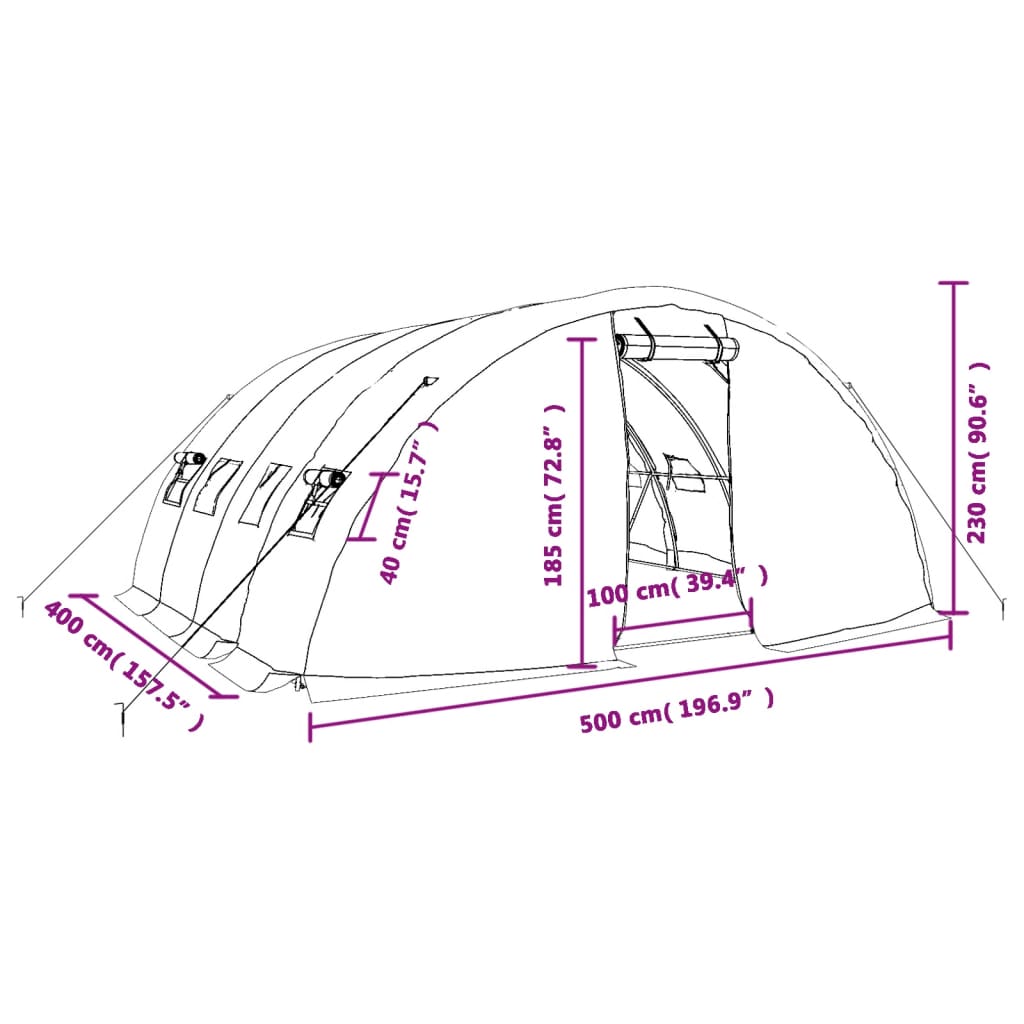 Zöld acélvázas melegház 20 m² 5 x 4 x 2,3 m