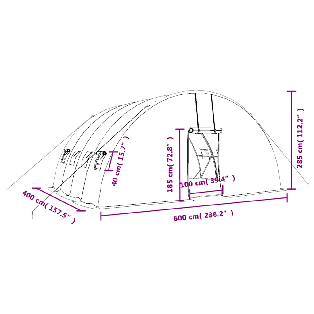 Zöld üvegház acélvázzal 24 m² 6x4x2,85 m