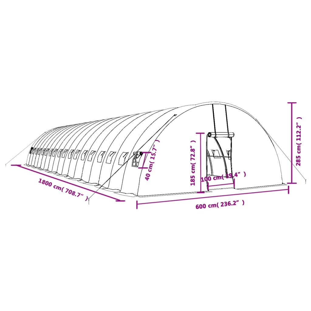 Zöld acélvázas melegház 108 m² 18 x 6 x 2,85 m