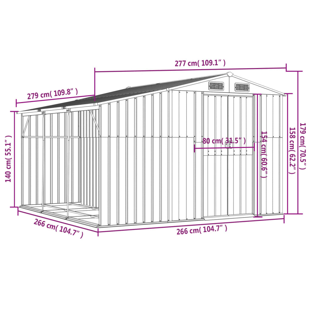 Barna horganyzott acél kerti fészer 277x279x179 cm