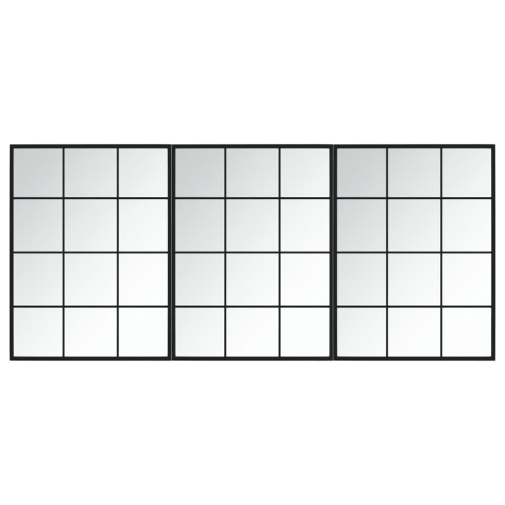 3 db fekete fém fali tükör 80x60 cm