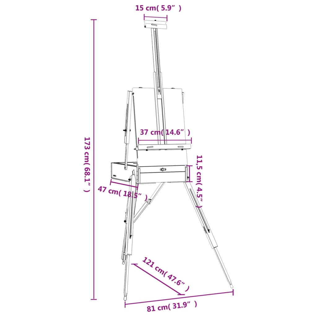 Tömör bükkfa festőállvány 81 x 121 x 173 cm
