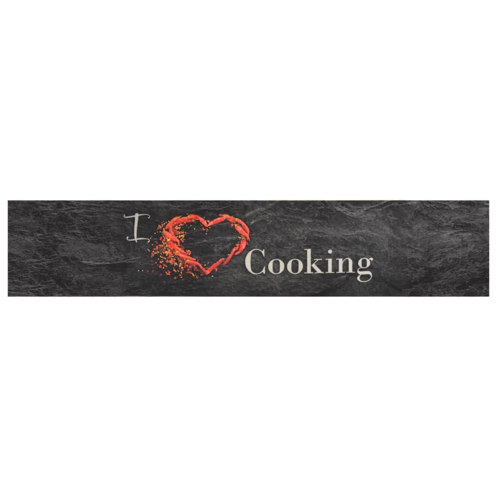Fekete mosható cooking feliratos bársony konyhaszőnyeg 60x300cm