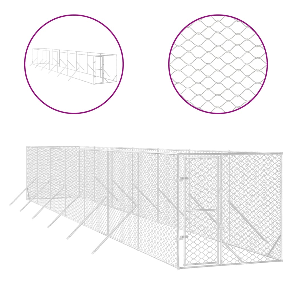 Ezüstszínű kültéri horganyzott acél kutyakennel 2 x 14 x 2 m