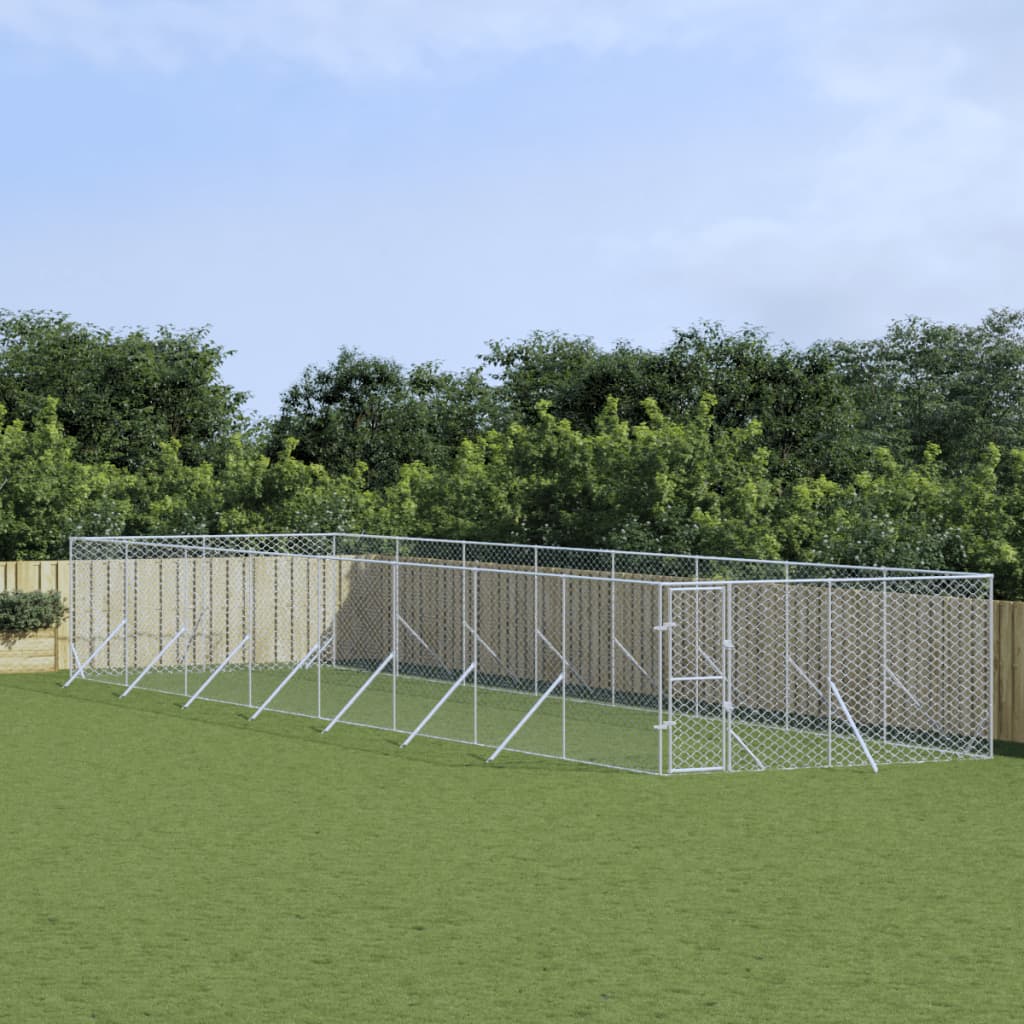 Ezüstszínű kültéri horganyzott acél kutyakennel 4 x 16 x 2 m