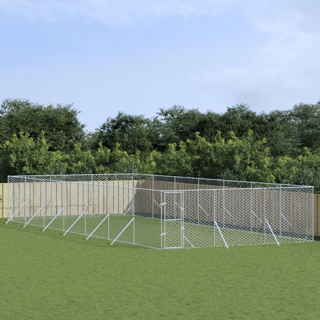 Ezüstszínű kültéri horganyzott acél kutyakennel 6 x 14 x 2 m