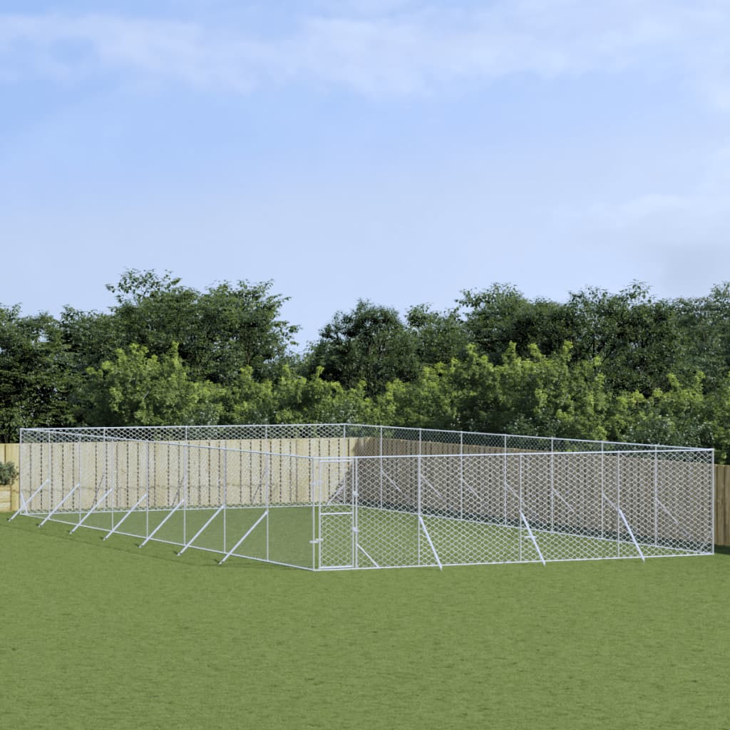 Ezüstszínű kültéri horganyzott acél kutyakennel 8 x 16 x 2 m