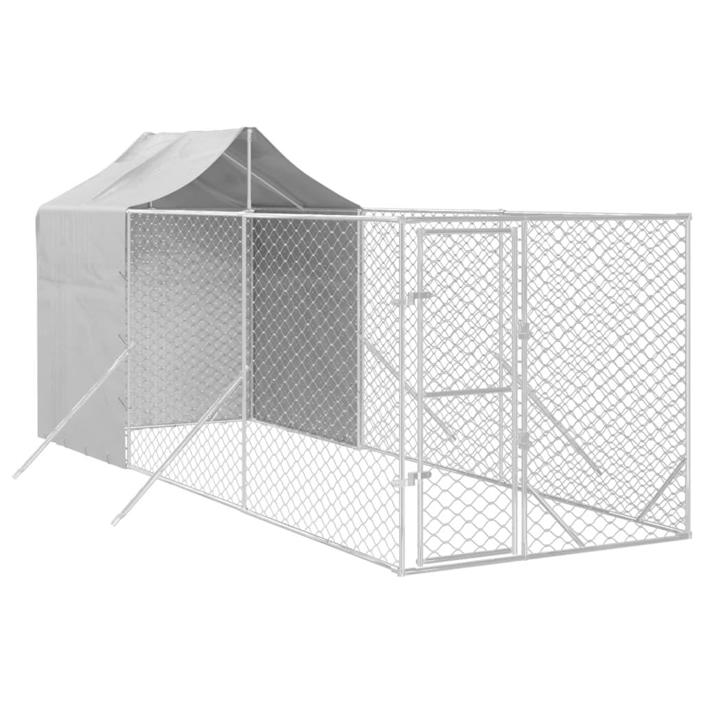 Ezüstszínű horganyzott acél kutyakennel tetővel 2x6x2,5 m