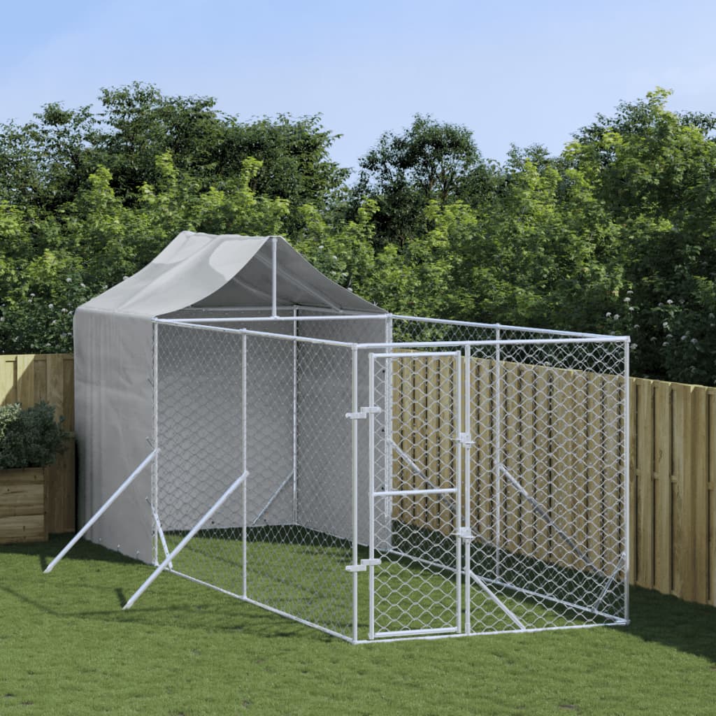 Ezüstszínű horganyzott acél kutyakennel tetővel 2x6x2,5 m