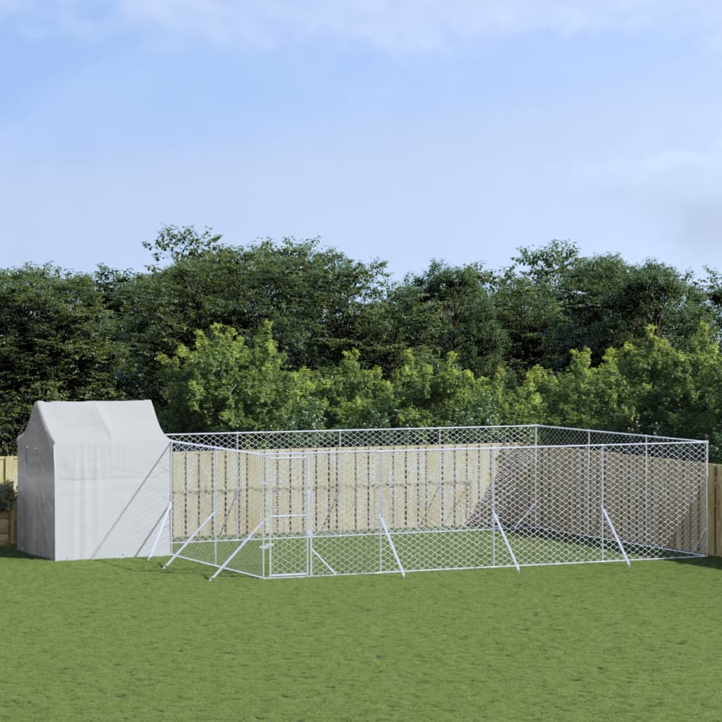 Ezüstszínű horganyzott acél kutyakennel tetővel 6x6x2,5 m
