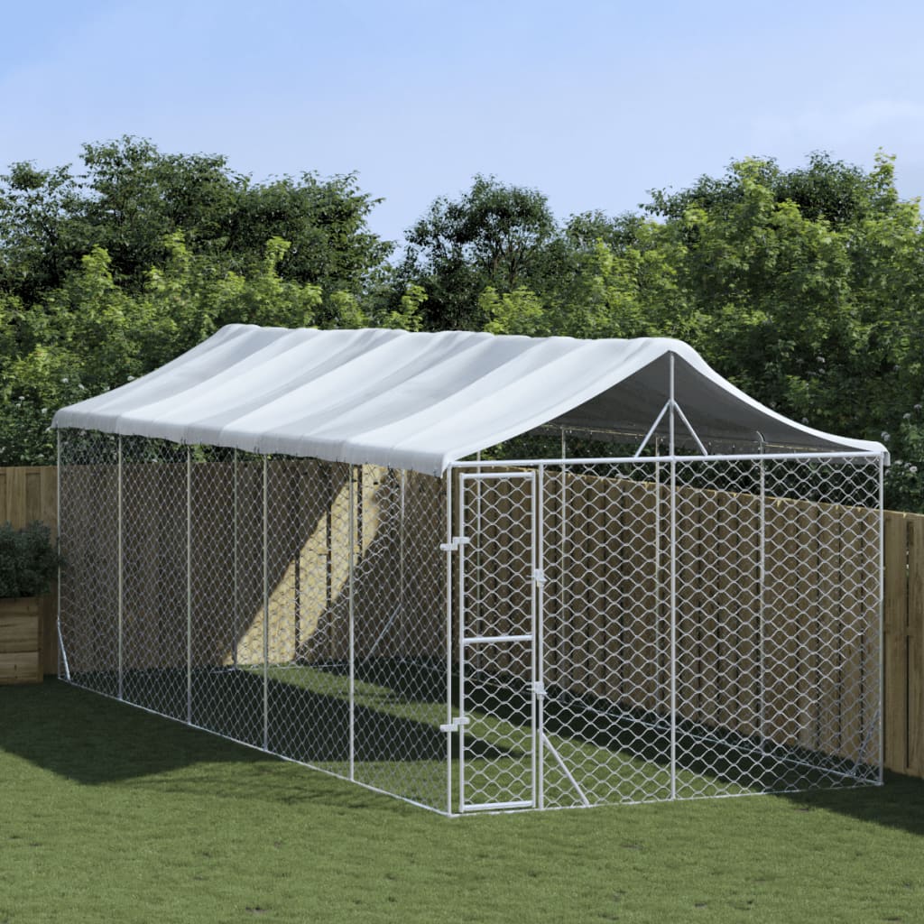 Ezüstszínű horganyzott acél kutyakennel tetővel 3x7,5x2,5 m