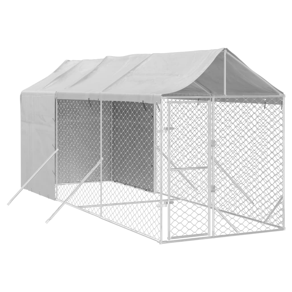 Ezüstszínű horganyzott acél kutyakennel tetővel 2x6x2,5 m