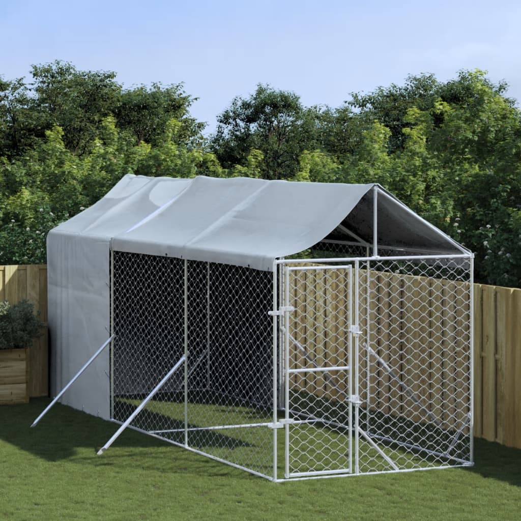 Ezüstszínű horganyzott acél kutyakennel tetővel 2x6x2,5 m