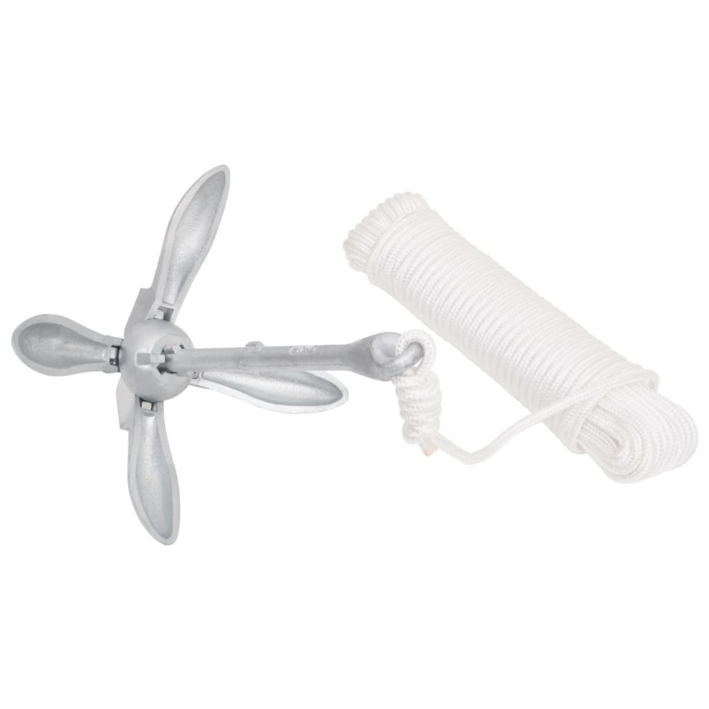 Ezüst színű összecsukható temperöntvény horgony kötéllel 1,5 kg