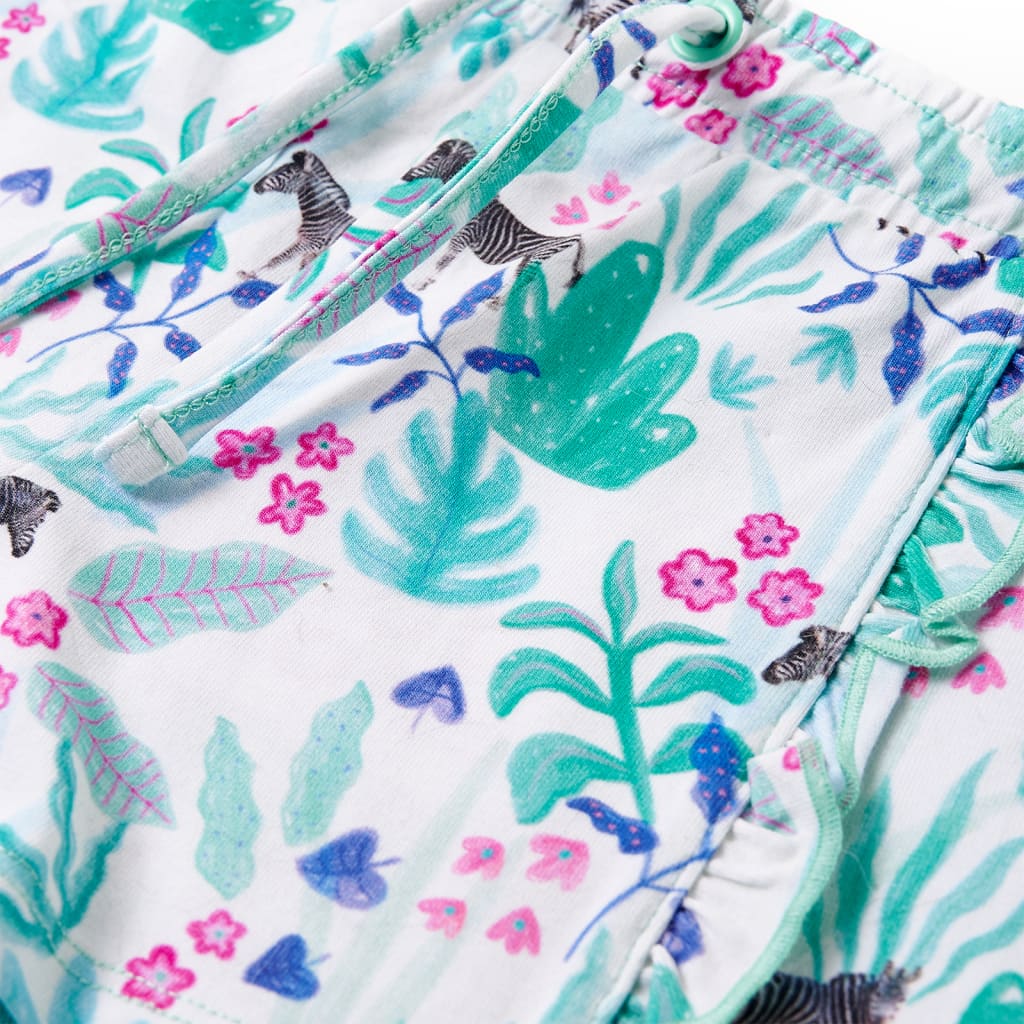 Ekrü és sötétmenta színű gyerekrövidnadrág húzózsinórral 128