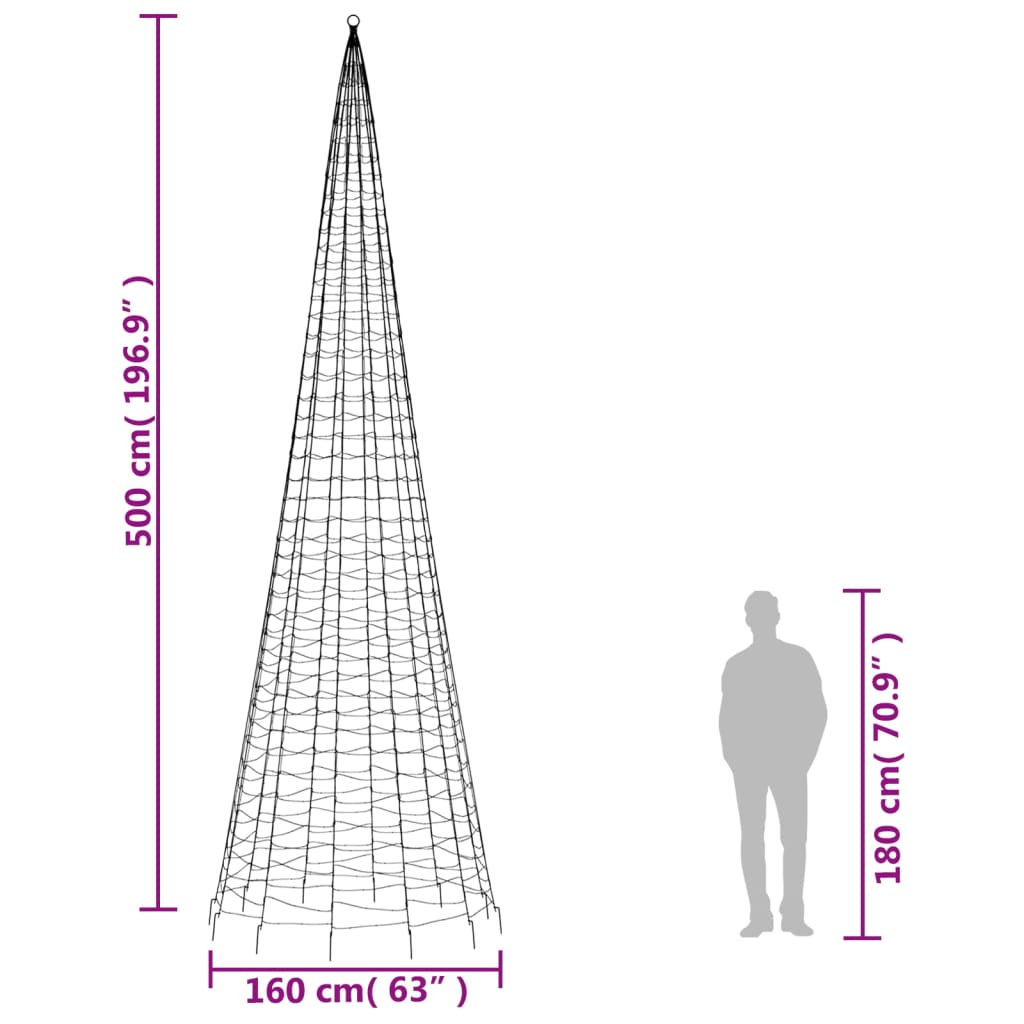 Hideg fehér karácsonyfa lámpa zászlórúdon 1534 led-del 500 cm