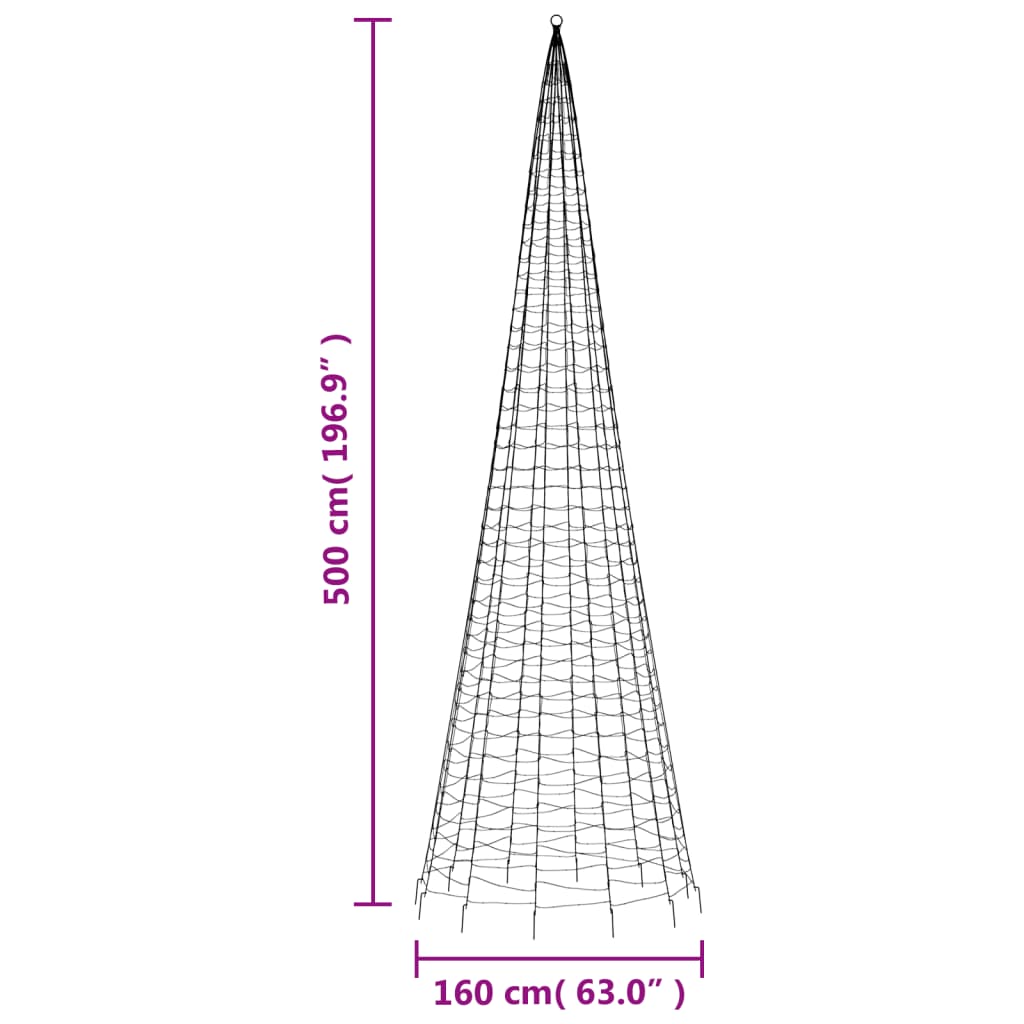 Hideg fehér karácsonyfa lámpa zászlórúdon 1534 led-del 500 cm