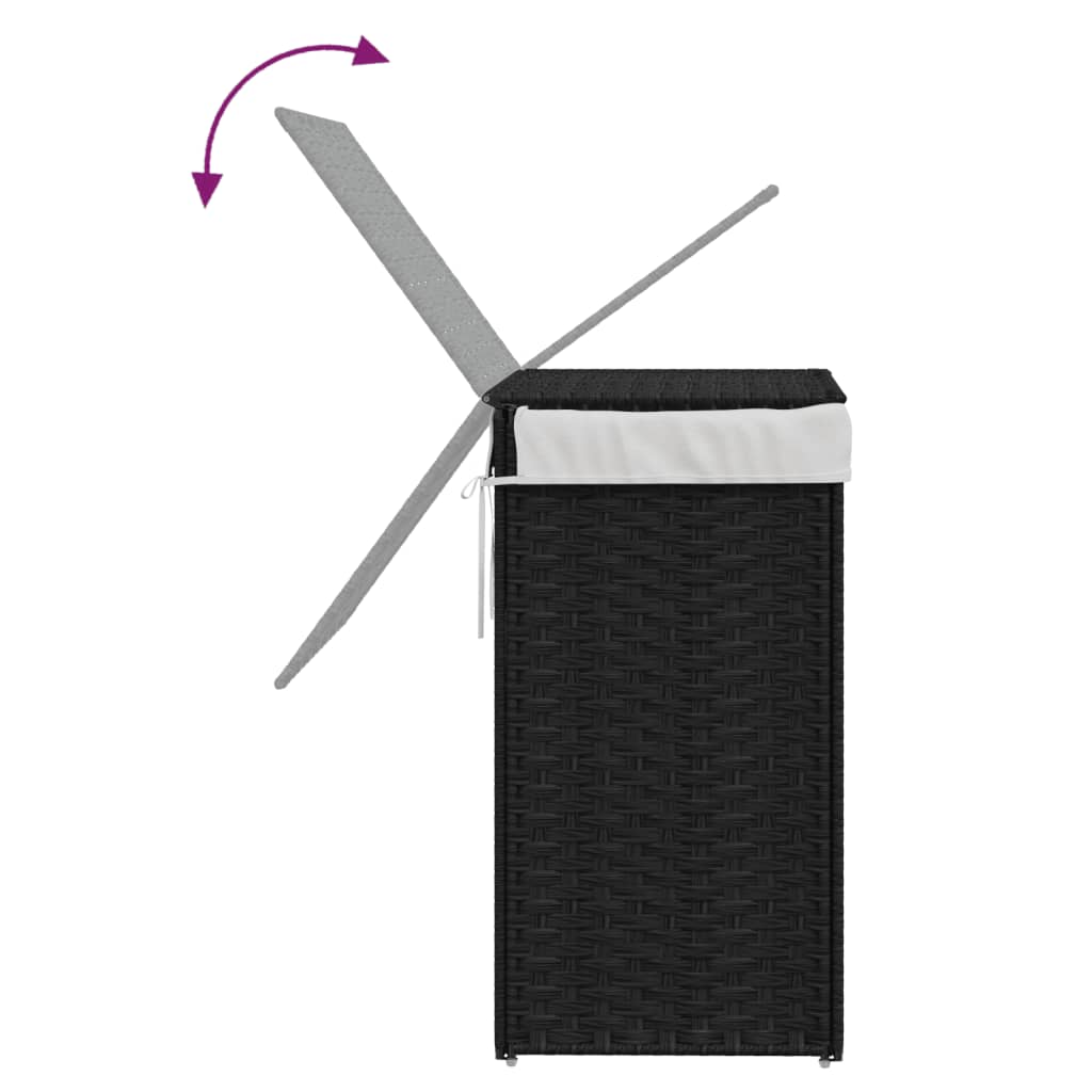 Fekete polyrattan szennyeskosár fedéllel 46x33x60 cm