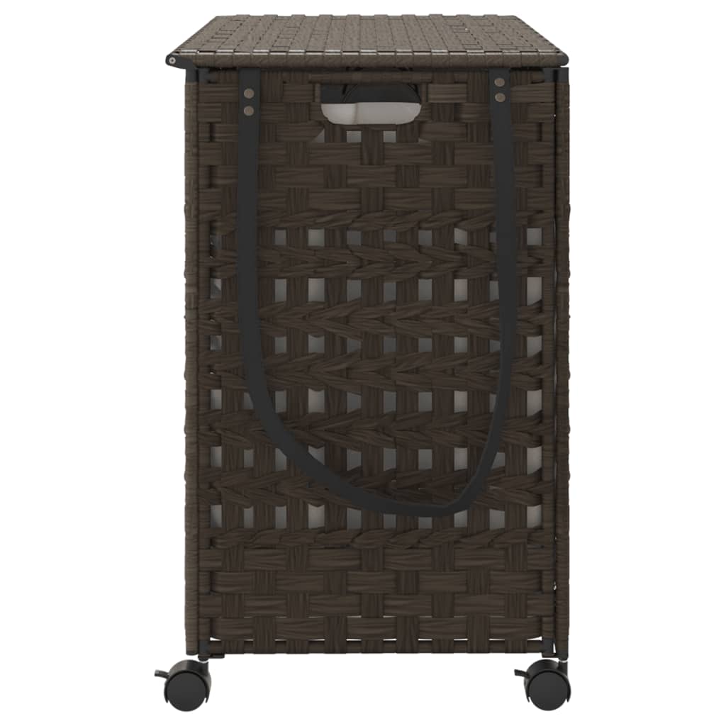 Sötétbarna rattan szennyeskosár kerekekkel 66x35x60 cm