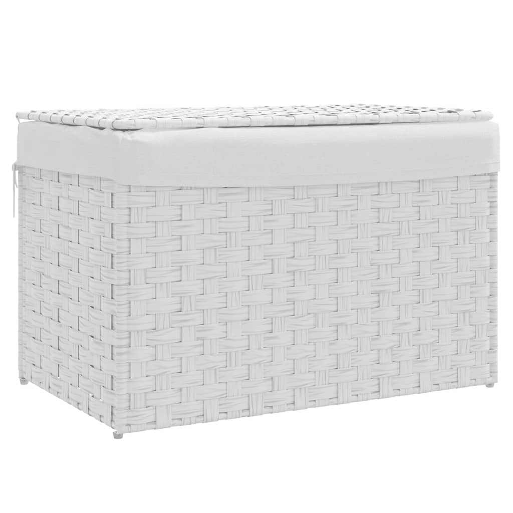 Fehér polyrattan szennyeskosár fedéllel 55,5 x 35 x 34 cm