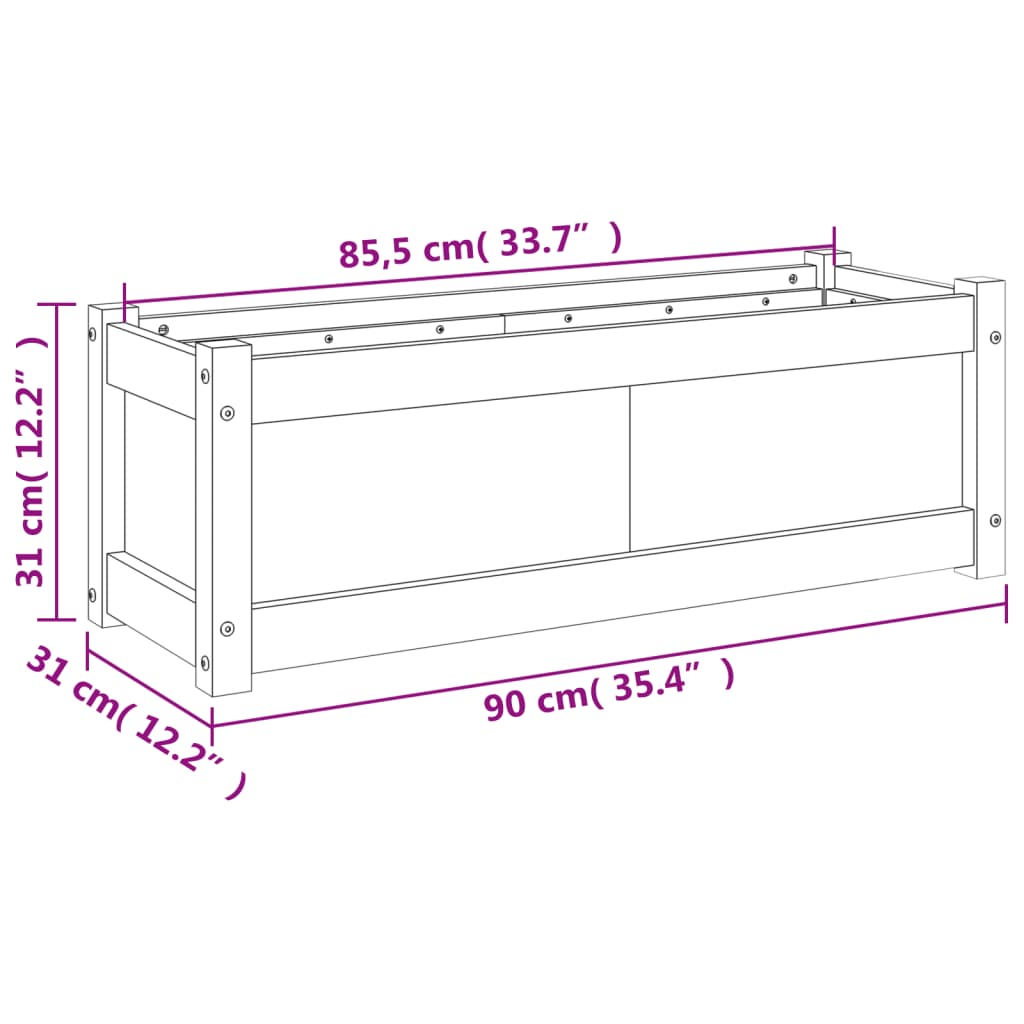 Viaszbarna tömör fenyőfa kerti virágláda 90 x 31 x 31 cm