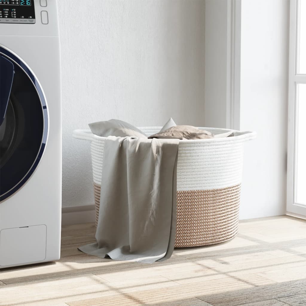 Barna-fehér pamut szennyeskosár ø55 x 36 cm