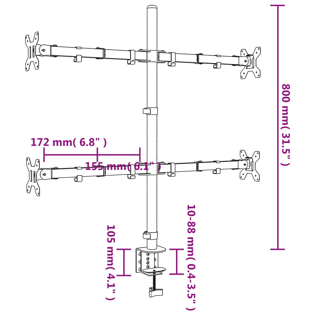 Fekete acél monitorállvány vesa 75/100 mm