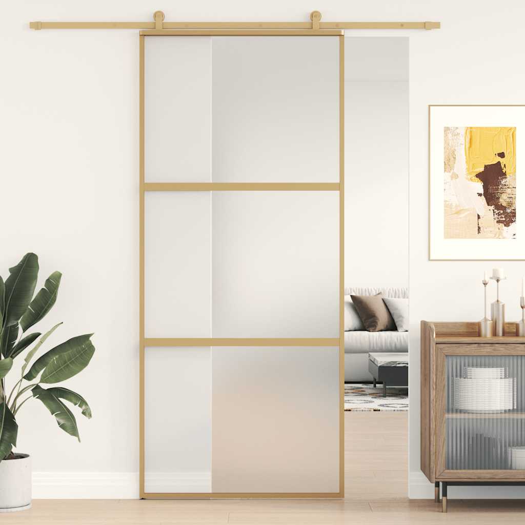 Aranyszínű esg tejüveg és alumínium tolóajtó 90 x 205 cm