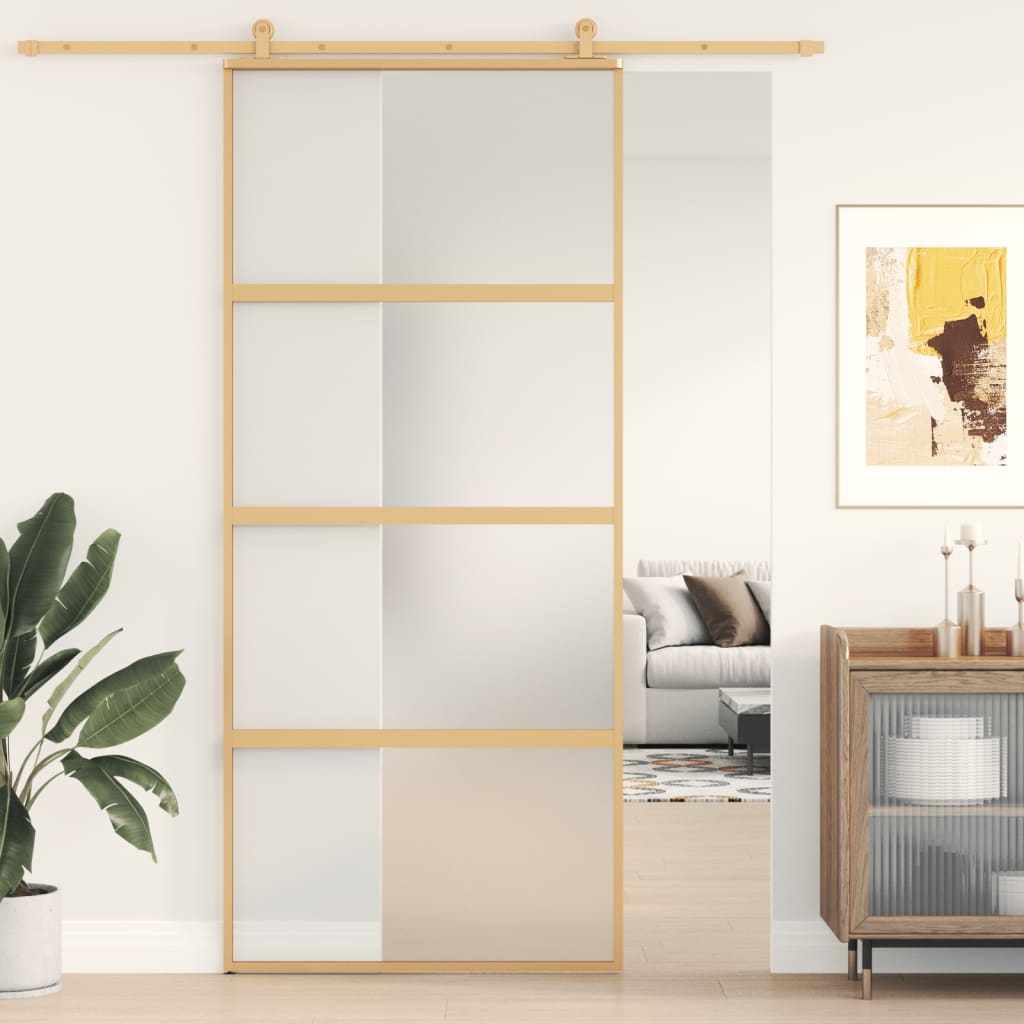 Aranyszínű esg tejüveg és alumínium tolóajtó 90 x 205 cm