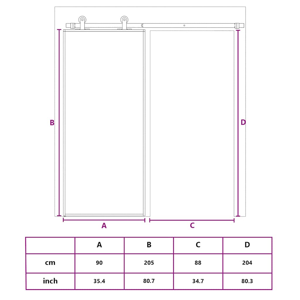 Fehér edzett üveg és alumínium tolóajtó 90 x 205 cm