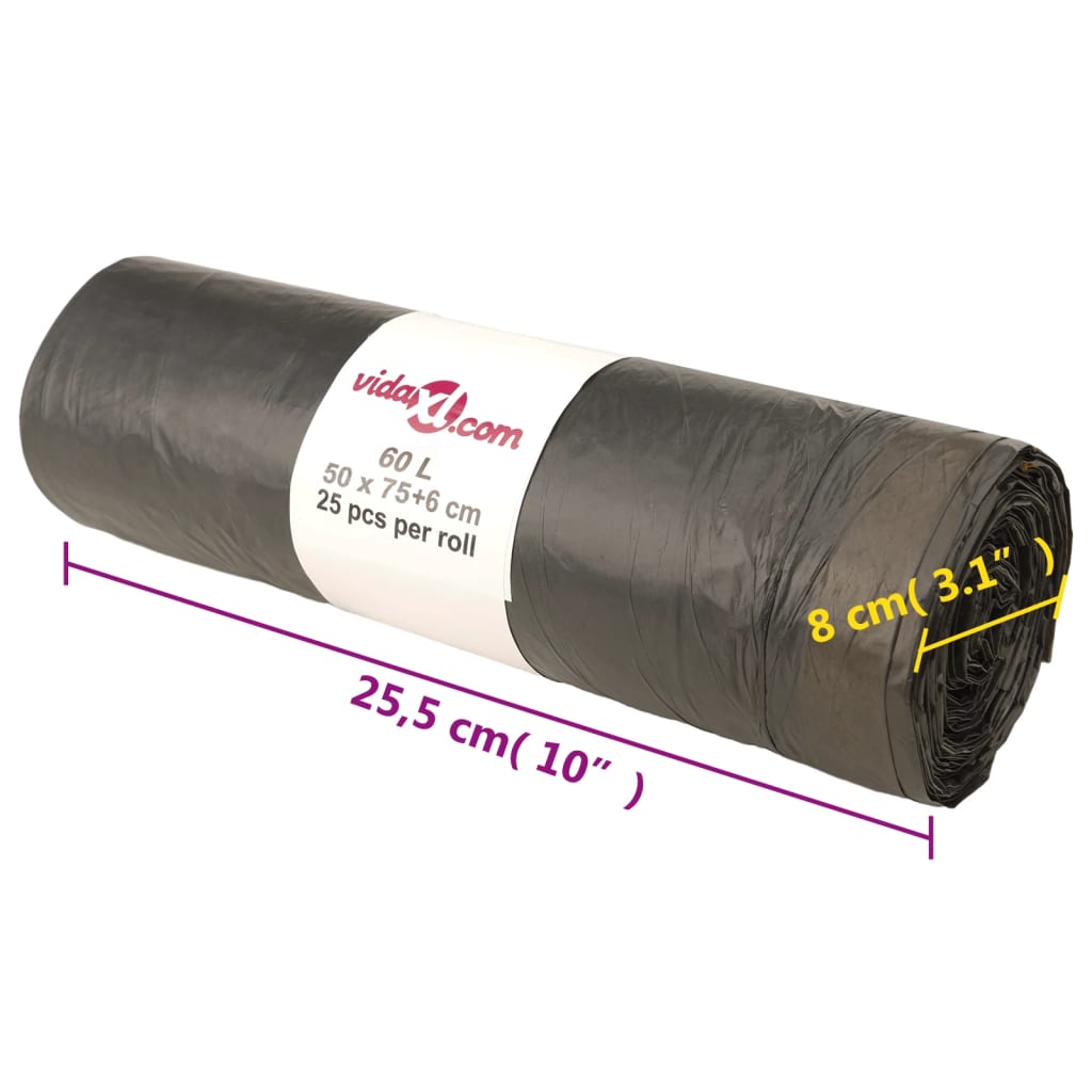 Szemeteszsákok húzózsinórral 250 db fekete 60 l