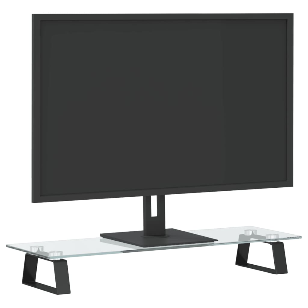 Fekete edzett üveg és fém monitorállvány 60 x 20 x 8 cm