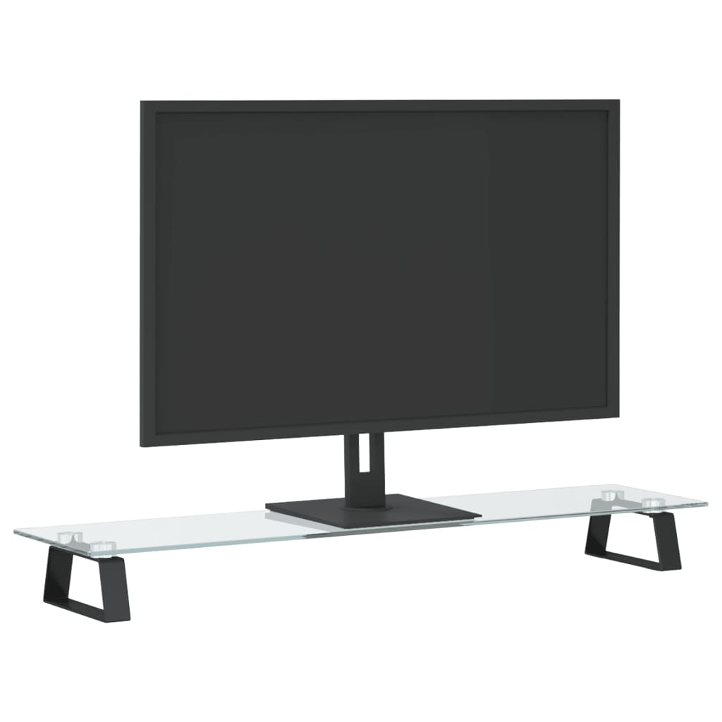Fekete edzett üveg és fém monitorállvány 80 x 20 x 8 cm
