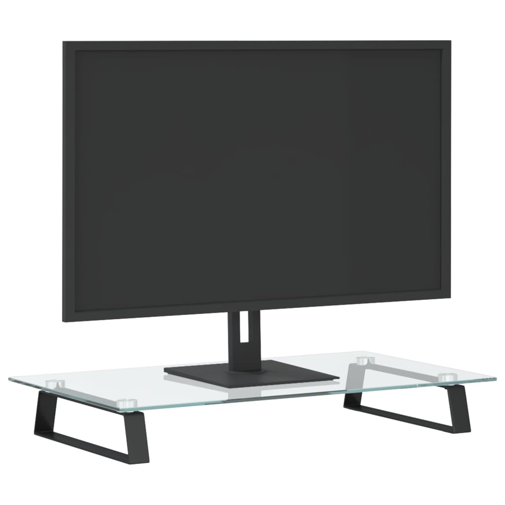 Fekete edzett üveg és fém monitorállvány 60 x 35 x 8 cm