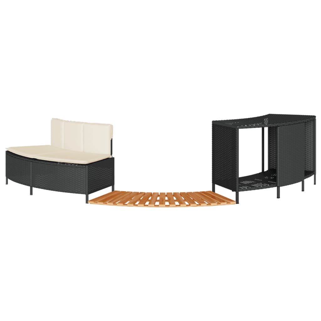 Fekete polyrattan és tömör akácfa jakuzzi-keret